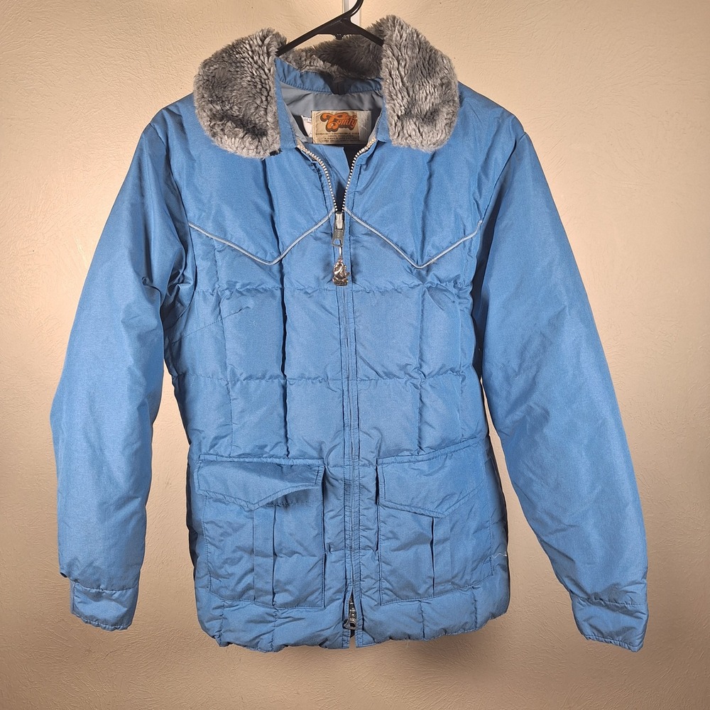 Comfy Vintage Womens Goose down Quilted Winter Coat Western Sky Blue 18